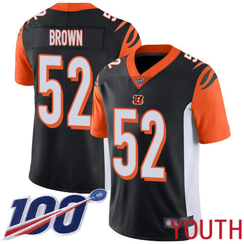 Cincinnati Bengals Limited Black Youth Preston Brown Home Jersey NFL Footballl #52 100th Season Vapor Untouchable